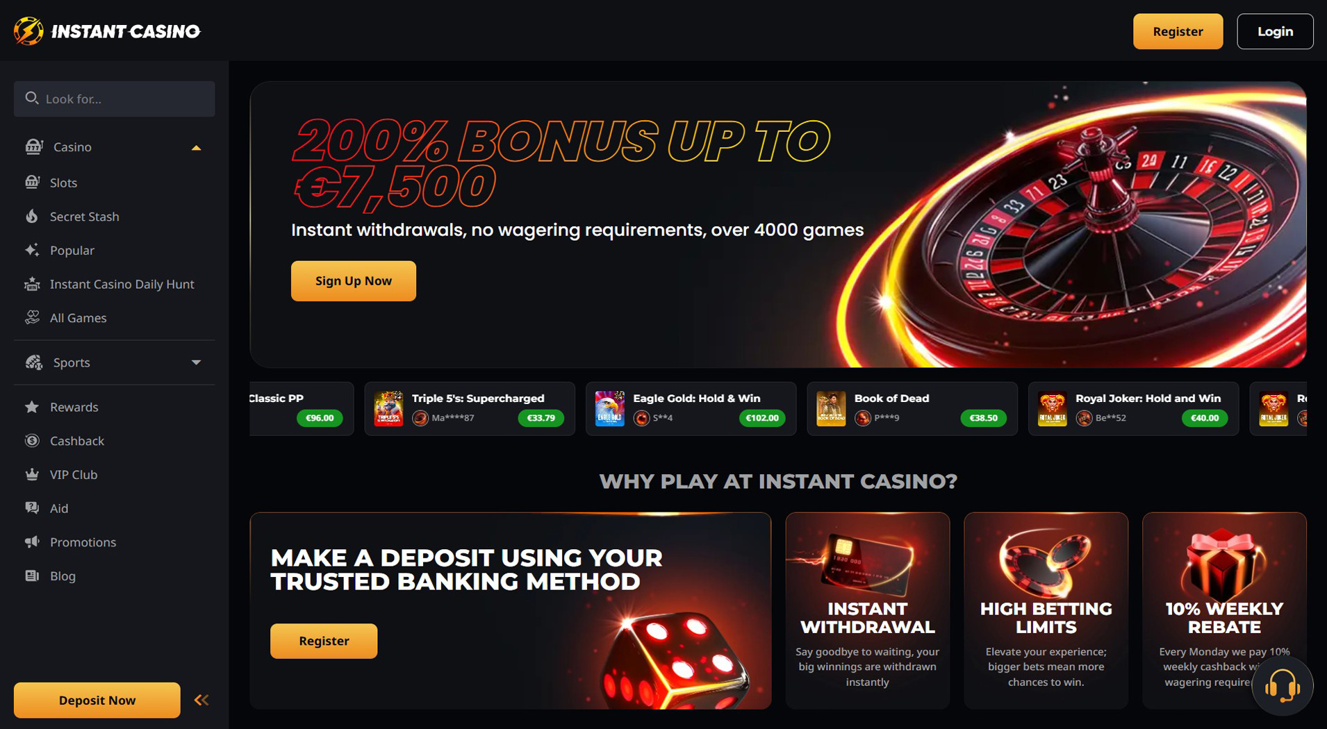 10. Instant Casino - Reliable XRP Casino Pick