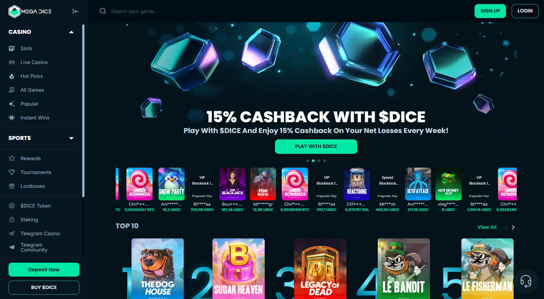 8. Mega Dice - Popular XRP Casino Bonus